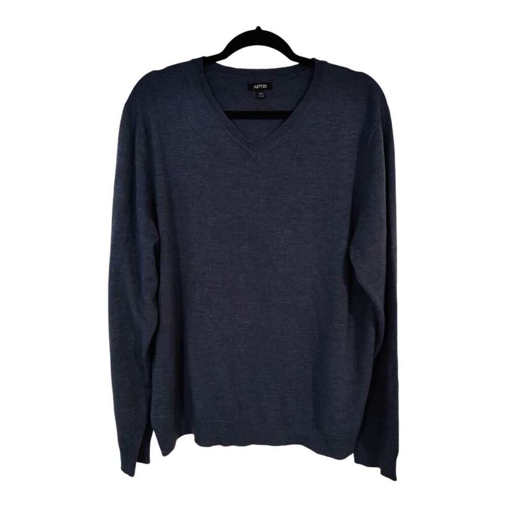 Apt.9 Men's Blue Sweater Hawk V-neck Casual Merino Wool Blend Size XXL